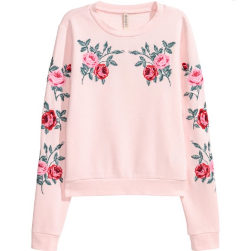 🌹 Pink Floral Rose Embroidered H&M Sweatshirt